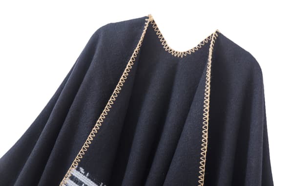 Retro mønstret dame kappe med åben front - Vintertørklæde med diamantstriber