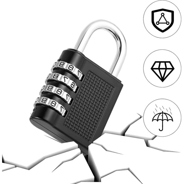 Set med 2 hänglås 4-siffrig kod, Cadenas med kombination zinklegering Cadenas Kod för resväska för college gym flygplan (svart)