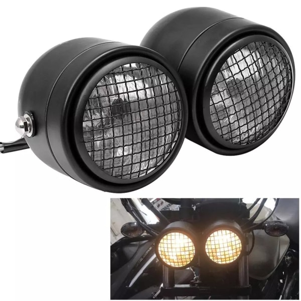 Universell motorcykel dubbla strålkastare, 8,5\" järn dubbla puck strålkastare med fäste
