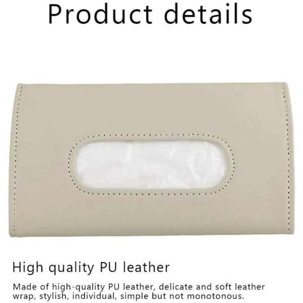 Bil Auto Solskydd Papperslåda, PU Läder Tissue Box Hållare Tissue Box Hängande Tissue Box för Bil, Beige