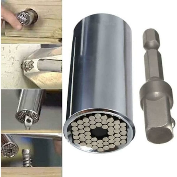 Universell pipe, (7mm-19mm) Universelt skralle-reparasjonsverktøy med 3/8 sekskantet forlengelsesnøkkeladapter 3/8 multifunksjonell hånd-hånd adapter drill