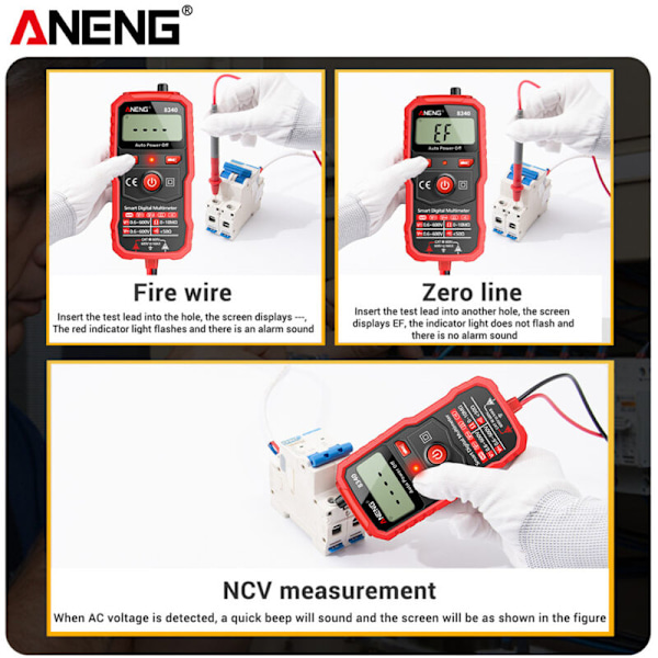 8340 Multimeter Digital Intelligent Automatisk Identifiering Voltmeter 1999 Punkter Elektrisk testpenna med bakgrundsbelyst skärm NCV Ficklampa AC DC spänning re