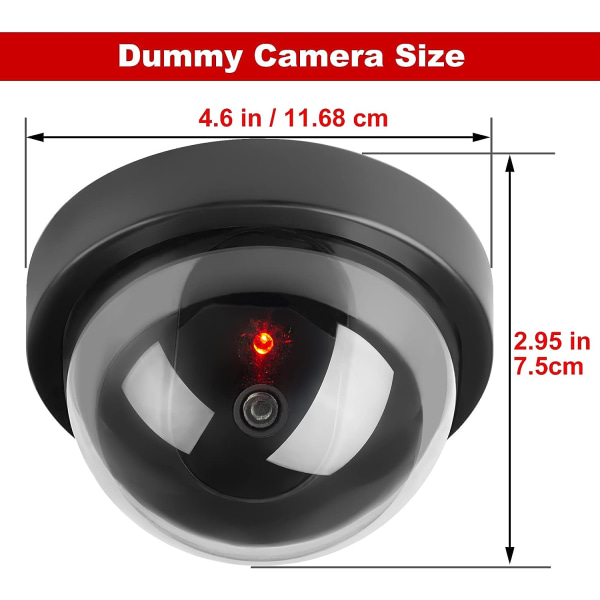 Set med 4 virtuella säkerhetskupolkameror med blinkande LED-lampor (svart)