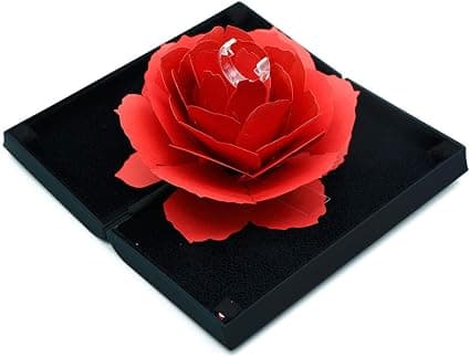 Rosa roterande ringask (svart), 3D pop-up ros ringask för förlovning, bröllop smyckesgåva