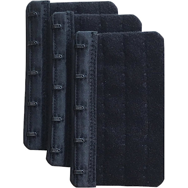 Svart set med 3 mjuka och bekväma bh-förlängningar 5 krokar, 5,9 cm x 9,4 cm