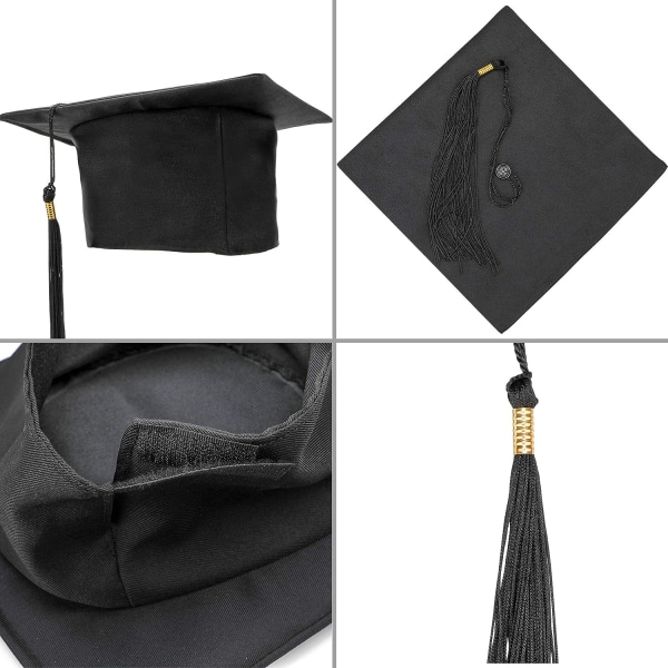 Kandidat Cap Student Cap Sort Hat og Kandidat Sjal til College Graduation eller High School Graduation Party Dekoration