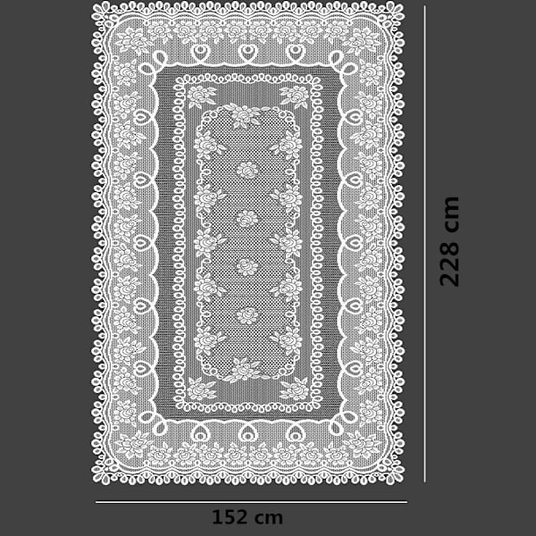 Hæklet hvide blondeduge - Vaskbar polyester jacquard dug til bryllupsfest, restaurant, banket, picnic (hvid, 152 x 228 cm)