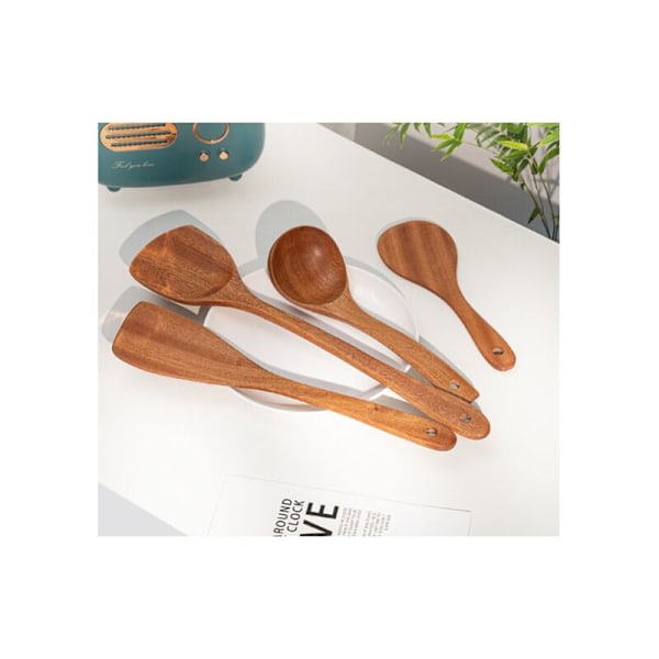 Sæt af køkkenredskaber i akacietræ, holdbar spatel, ridsefast og non-stick komfur med komfur, økologisk og ergonomisk