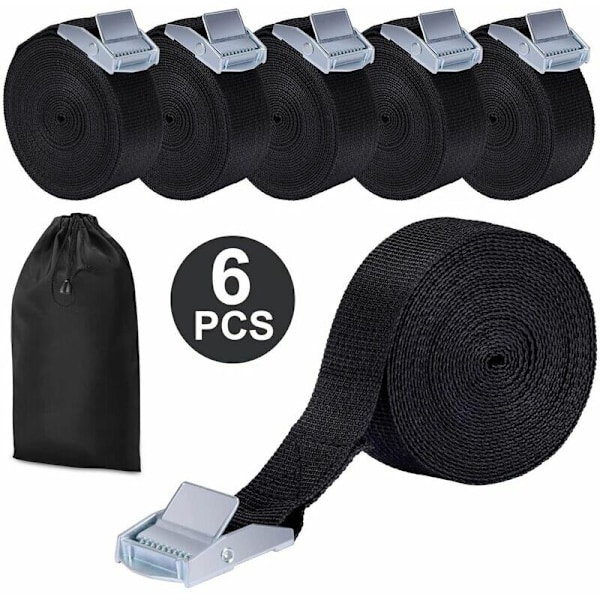 6 stycken 4m 250 kg spännband med spännare, justerbara åtdragningsremmar med spänne, snabbfästen för last till bilbagage och paket