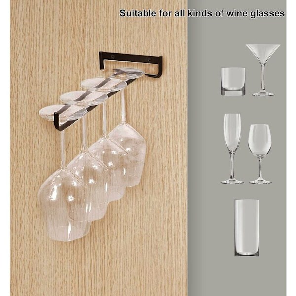 Svarta järnhållare för väggpresentation av vinhållarglas för vinskåp, barer, kök.