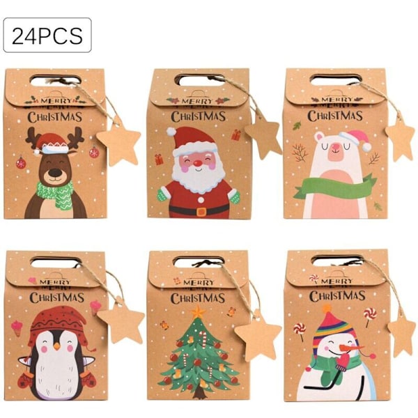 24 st Julklappspåsar Lådor (9.4614cm), Jul Kraft Presentpåsar, Kraftpapper Julklappslådor, Julklappspåsar för Presentinslagning, Godis