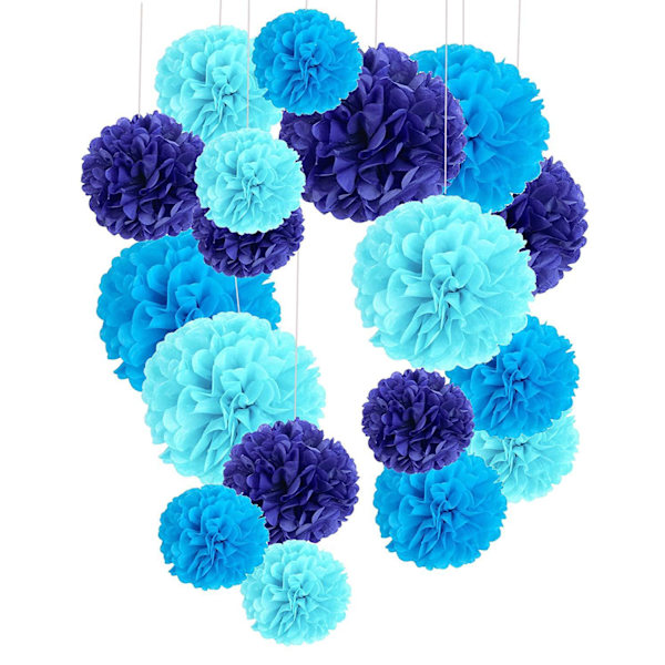 Assortment av 18 rosa, vita och elfenbensfärgade pompom i silkespapper