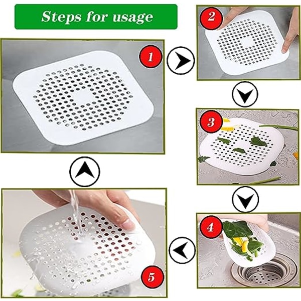 2 pakke silikonavløpsbeskyttere (hvit + grå), kjøkkenvask Str