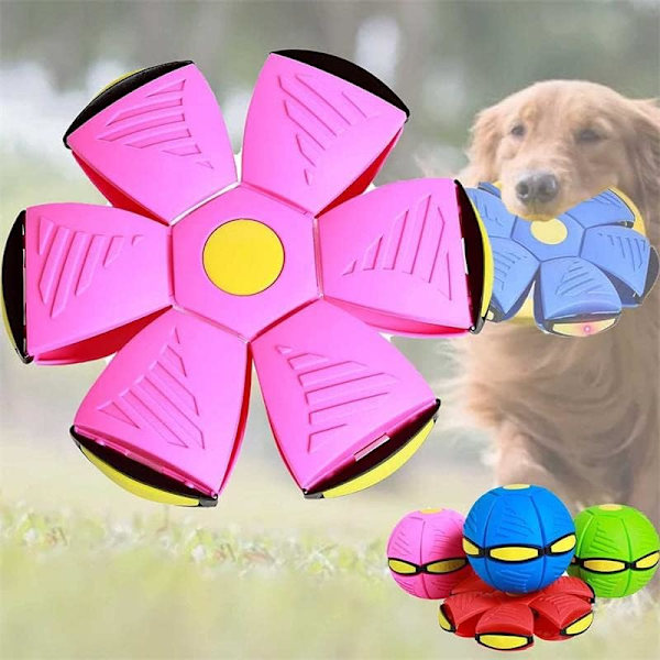 Hundleksaker Flygande tefatboll Husdjur Magisk deformation UFO Leksak Utomhus Sport Hundträning Utrustning Hundens lek Flygande (Rosa)