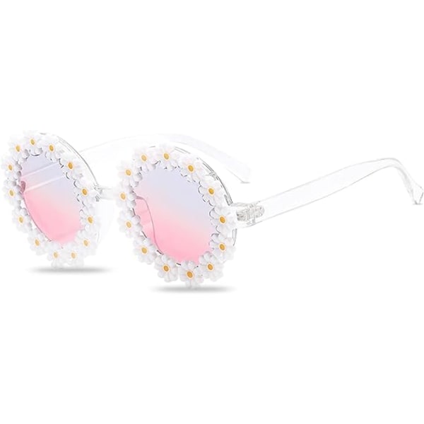 Søte Daisy solbriller (gjennomsiktig innfatning, rosa blå linse) for kvinner
