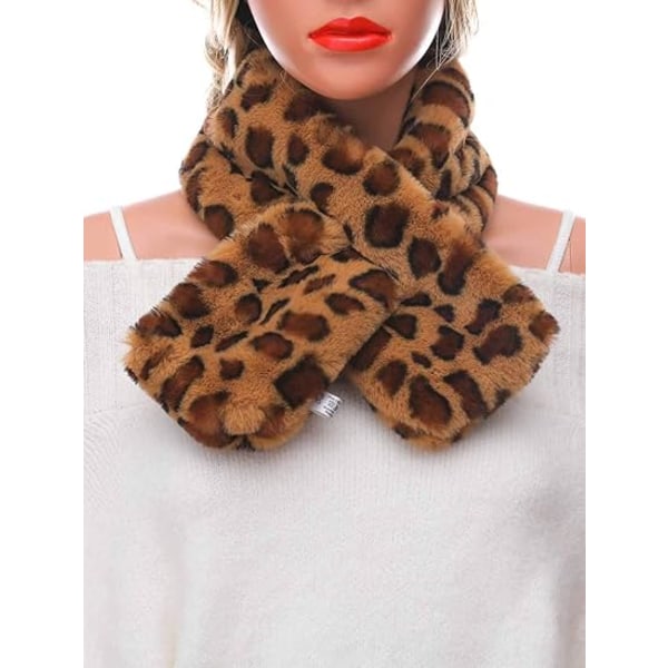 Vinter imiteret pelstørklæde krave Leopard Plys sjal halsvarmer