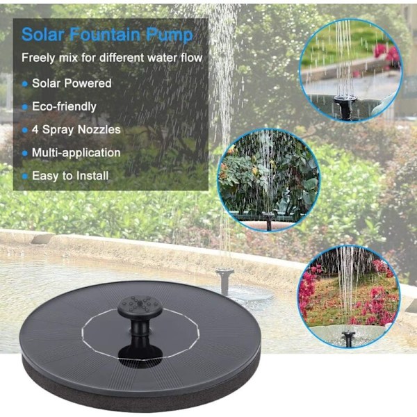 Udendørs Solar Springvand, Solar Dam Vandpumpe med 7 Springvandsstile, Mini Flydende Springvand med Solpanel til Akvarium Have Dam Fuglebad, Fugl