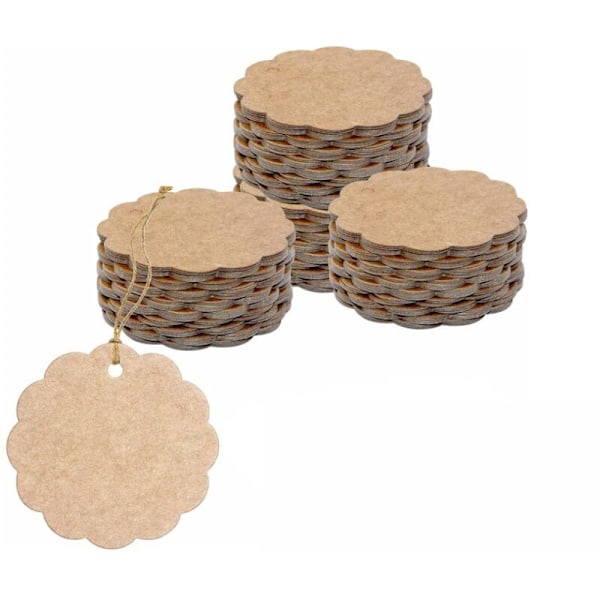 200 presentetiketter i brun kraftpapper i form av en solfjäder (6 cm i diameter) för hantverksmässig förpackning