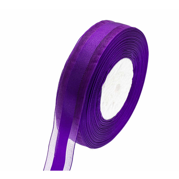 50 meter 1 tum bred satängband med organza kant för bröllopspresenter inslagning DIY rosetter och hantverk (lila)