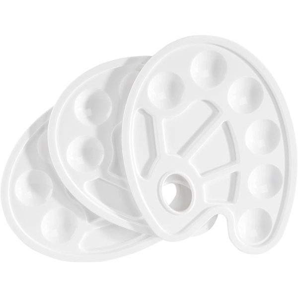 3 stk. Hvid Oval Plastik Malepalette