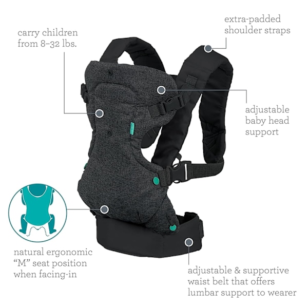4-i-1 Bæresele - Ergonomisk, Konvertibel, Udadvendt Front-til-Bag Bæresele til Nyfødte til Tumlinger 3,6-13,6 kg, Sort