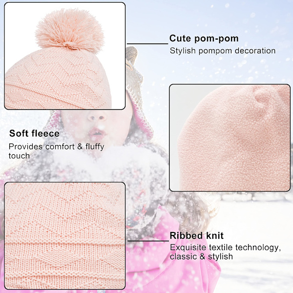 Vintermössa, halsduk och handskset unisex barn vinter varm kabelmössa med pom pom fleecefodrade handskar utomhusaktiviteter för pojkar och flickor 1-3 år