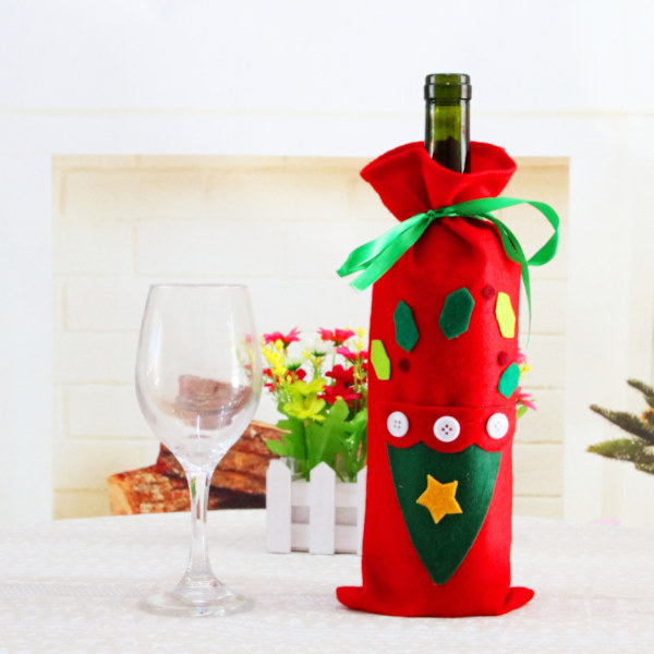 3 Julegaveposer til Vinflasker med Etiketter - Premium Non-Woven Stoff - Festlige Flaskeposer - Gaver, Borddekorasjon