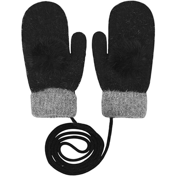 Voksne vinterhansker med snor til kvinner og jenter, tykke hansker med halterneck, strikkede ullhansker med full finger, myke, varme, vindtette utendørs håndvarmere