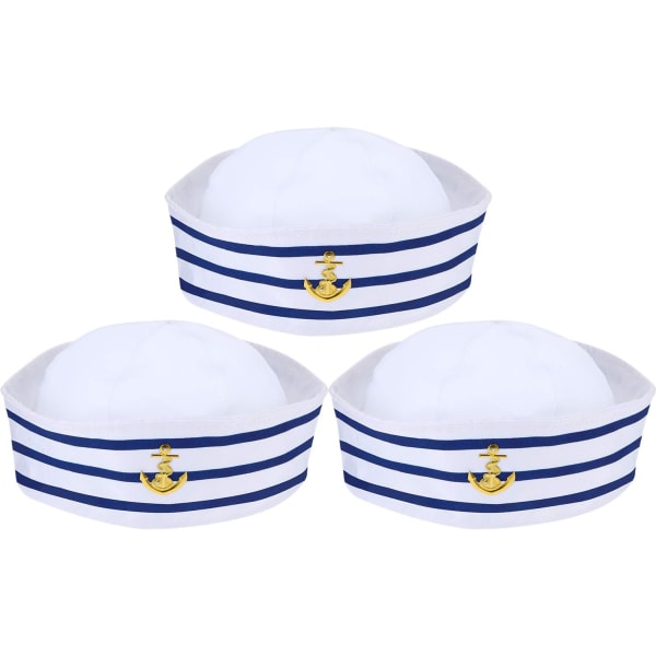 Blue and White Sailor Hats Sailor Hat for Costume Accessory, Fancy Dress Party (3 Packs)