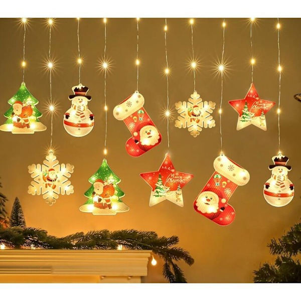 10 stk. Julevinduslys Innendørs, 3M 100 LED 3D Julelys, 8 Moduser USB Julevindusgardinlys, for Innendørs eller Utendørs Hjemmefest D