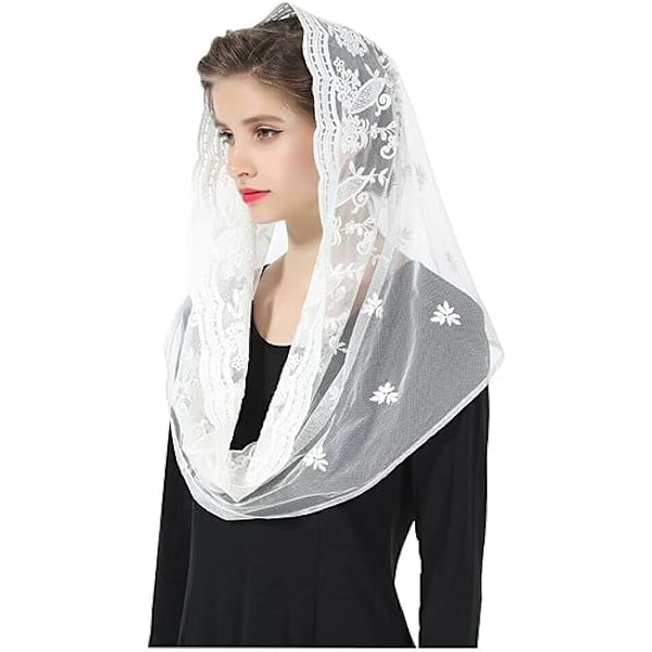 Kirke Slør Katolsk Mantilla Hovedtørklæde Blonder Tørklæde Til Kvinder Messe Latin Bede Bryllup Ceremoni Sort Hvid Brudt V103