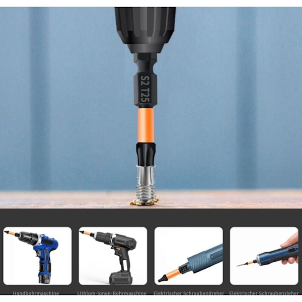 Erä 13 Torx-ruuvimeisselin kärkeä, pituus 50 mm, 1/4\" kuusiovarrella ja perusmuistilla, T7/T8/T9/T10/T15/T20/T25/T27/T30 // T35/T40