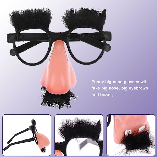 2 stk kostymebriller med stor morsom fuzzy nese, kostymebriller med stor morsom fuzzy nese, bartbriller bursdagsfest cosplay rekvisitter 12cm