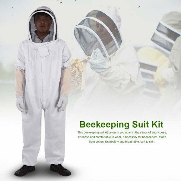 Ideal Costume Ammattimainen suojavaruste Beeshock pitkillä käsineillä ja hunnullisella hatulla mehiläishoitajille - valkoinen (xxl)