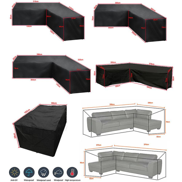 Hörnsoffa Överdrag Vattentät Trädgårdsmöbler Överdrag Utomhus Sektionsmöbel Överdrag (286*222*82cm)