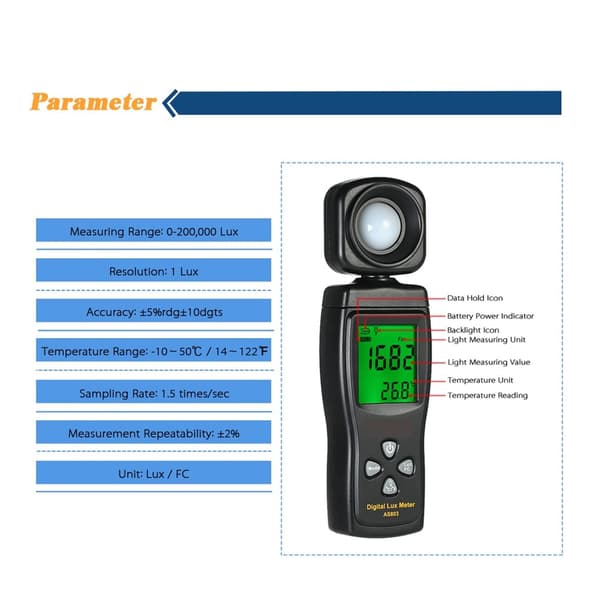 Mini bærbar LCD digital display illuminometer luminometer fotometer luxmeter lysmåler 0-200000