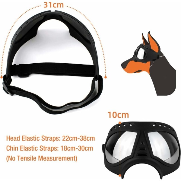 Hunde Goggles Pet Goggles, Briller til Mellemstore Hunde Anti-UV Vandtætte og Vindtætte - Sort