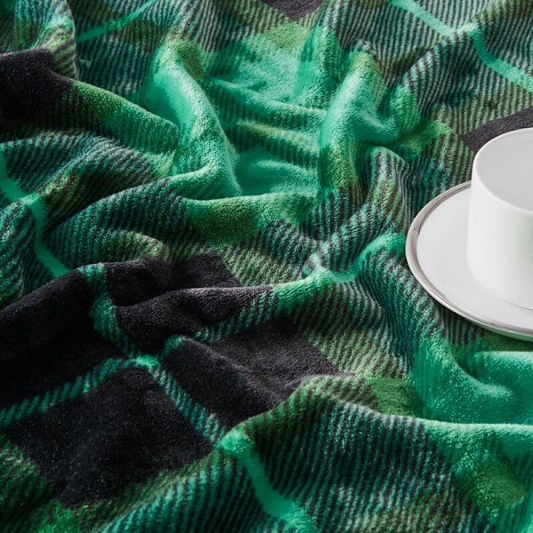 Polar pledd teppe for seng sofa i fleece, teppe kastet inn i flanellfliser hele sesongen 127 x 150 cm, grønn