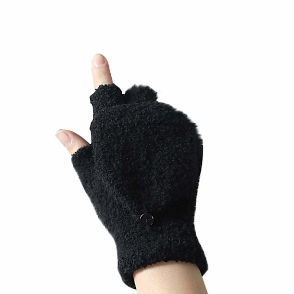 Hanske vår og vinter par enkle kuldesikre hansker korallfløyel flip halvfingerhansker nye fingerløse hansker