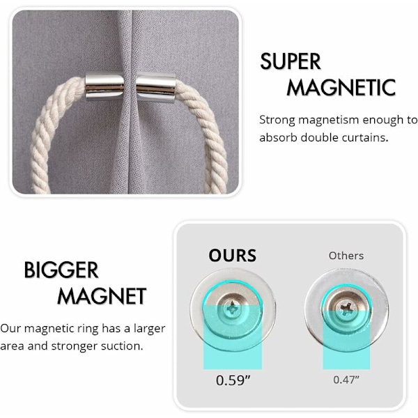 Beige Set med 4 magnetiska gardinomfamningar i solid natur bomull, praktiska för tunna eller tjocka gardiner hemma och på kontoret