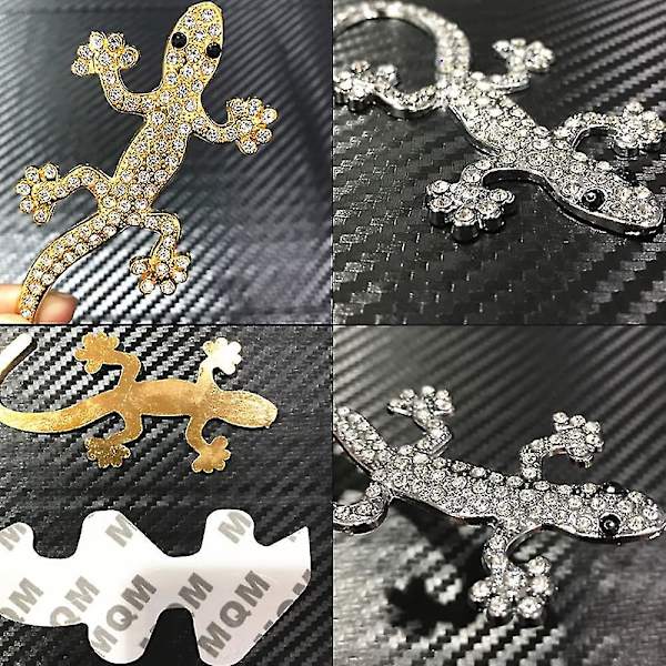 2 stk. bilklistremerker i metall 3d stereo Gecko bilklistremerke i metall Bling Rhinestone bilklistremerke og motorsykkelklistremerke for bil