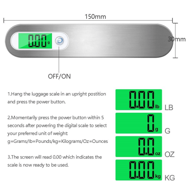 Elektroninen matkalaukkuvaa'aka, kannettava digitaalinen matkalaukkuvaa'aka (hopea), jopa 50 kg, taustavalaistu LCD-taarafunktio, sopii matkustamiseen, postiin, kotiin, ostoksiin