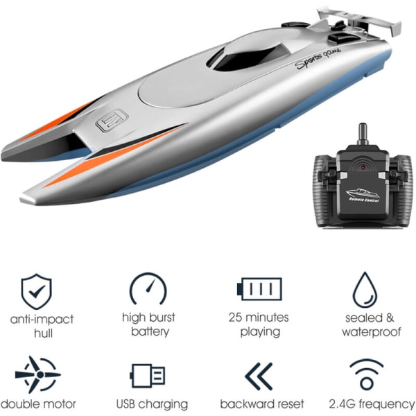 Oppgradert versjon av høyhastighets yacht racing speedbåt for barn (sølvgrå