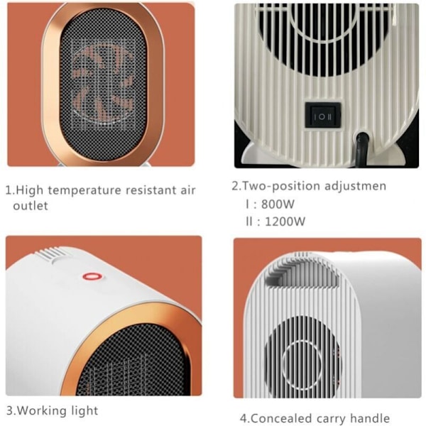 Kylpyhuoneen aerotermi, mini kannettava keraaminen lämpöpatteri, hiljainen sähköpatteri, siirrettävä, 1200W valkoinen