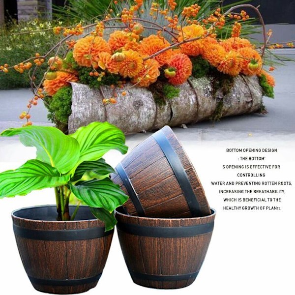 Jeffergarden Imitation Trätunna PP Resin Blomkruka Imitation Trä Planteringstunna