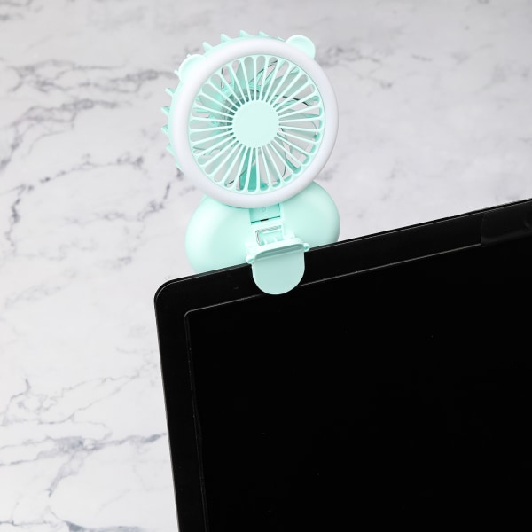 Green 2 in 1 Clip-on Fan Mini Portable Foldable 3 Speeds With LED Ring Light USB Rechargeable for Room Office Travel