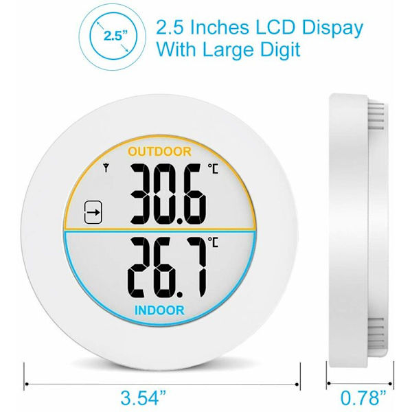 Indendørs og udendørs termometer, digitalt trådløst termometer med probesensorer, HD LCD-display temperaturdetektor, min/maks-hukommelse, trend, ℃/℉