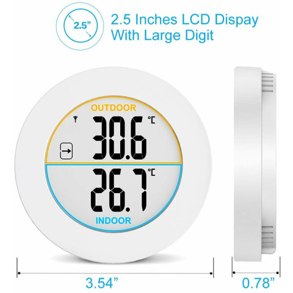 Sisä- ja ulkolämpömittari, digitaalinen langaton lämpömittari anturitunnistimilla, HD LCD -näytön lämpötilanilmaisin, minimi-/maksimimuistin trendi, ℃/℉