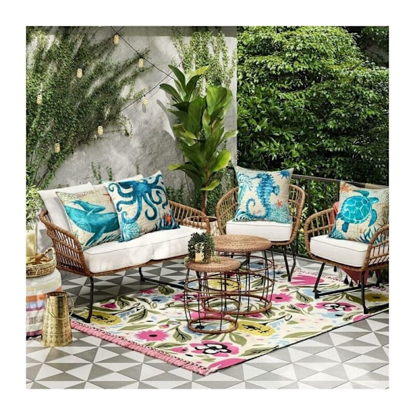 45x45cm Putetrekk for utendørs bruk, sett med 4 vanntette The Blue Marine Life Sofa Plow Patio For Terrasse Hage Salong Dekor