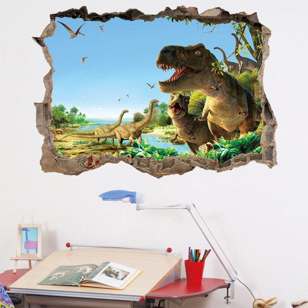 3D seinää rikkova dinosaurusparatiisi makuuhuone olohuone lastenhuone seinätarrat koristemaalaus